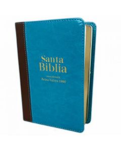 Biblia RVR1960 Imitacion Piel, Tamaño Portatil, Marron/Turquesa