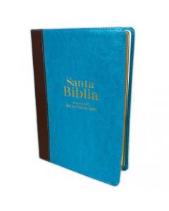 Biblia RVR1960 Imitacion Piel, Tamaño Gigante, Color Turquesa/Cafe,