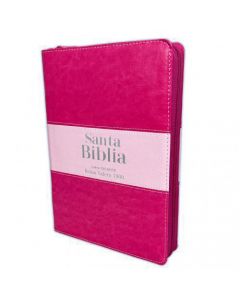 Biblia RVR1960 Imitacion Piel, Tamaño Gigante, Color Rosa, Con Cierre