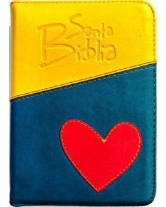 Biblia RVR60 Tamaño Compacto Imitacion Piel Amarillo Azul Corazon Cierre