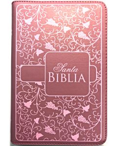 Biblia RVR60 Letra Grande Ultrafina Imitacion Piel Rosa Flor Cierre