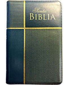 Biblia RVR60 Tamaño Manual Economica Imitacion Piel Azul Gris Dorado Cierre