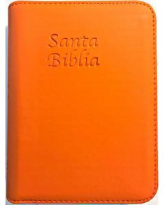 Biblia RVR1960 Imitacion Piel, Tamaño Compacto Color Naranja Neon con cierre