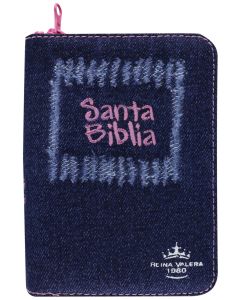 Biblia RVR60 Tamaño Compacto Blue Jean Rosa Cierre Indice