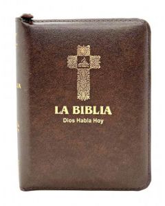 Biblia Dios Habla Hoy (DHH) Tamaño Compacto Imitacion Piel, Color Cafe Con Cierre