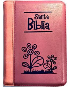 Biblia RVR60 Tamaño Compacto Imitacion Piel Rosa Flores Cierre