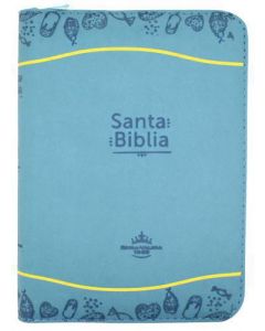 Biblia RVR1960 Tamaño Compacta, Imitacion Piel, Color Azul, Cierre e Indice, Canto Plata