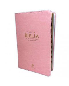 Biblia RV1960 Imitacion Piel, Tamaño Manual, Color Rosa con índice