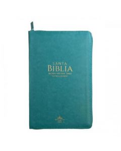 Biblia RVR1960 Tamaño Manual, Imitación Piel, Color Aqua Con Cierre e Indice