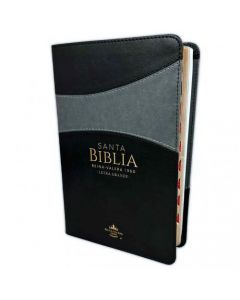 Biblia RVR1960 Tamaño Manual, Letra Grande, Imitacion Piel Color Negro/Gris con Indice