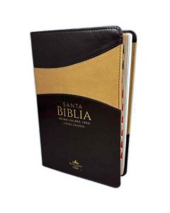 Biblia RVR1960 Tamaño Manual, Letra Grande, Imitacion Piel Color Cafe/Beige con Indice