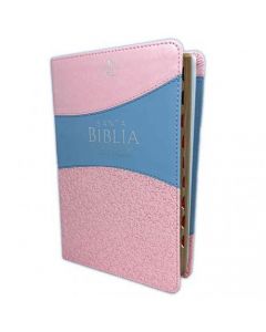 Biblia RVR1960 Tamaño Manual, Letra Grande, Imitacion Piel Color Rosa/Aqua con Indice