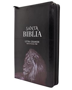 Biblia RVR1960 Tamaño Manual, Imitacion Piel, Color Negro, Con Cierre e Indice, Diseño Leon