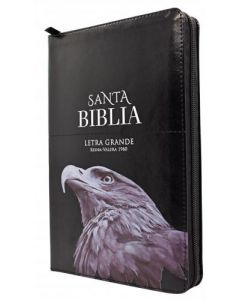 Biblia RVR1960 Tamaño Manual, Imitacion Piel, Color Negro, Con Cierre e Indice, Diseño Aguila