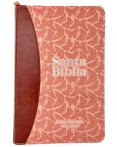 Biblia RVR1960 Tamaño Manual, Imitacion Piel, Color Rosa, Letra Gigante con Cierre e Indice