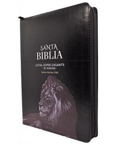 Biblia RVR1960 Tamaño Gigante, Imitacion Piel, Color Negro, Con Cierre e Indice, Diseño Leon