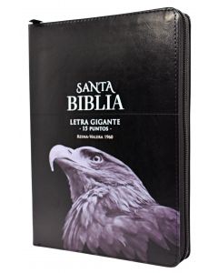 Biblia RVR1960 Tamaño Gigante, Imitacion Piel, Color Negro, Con Cierre e Indice, Diseño Aguila