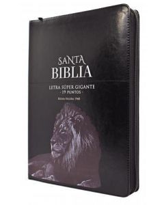 Biblia RVR1960 Tamaño Supergigante, Imitacion Piel, Color Negro, Con Cierre e Indice, Diseño Leon