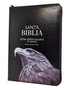 Biblia RVR1960 Tamaño Supergigante, Imitacion Piel, Color Negro, Con Cierre e Indice, Diseño Aguila