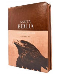 Biblia RVR1960 Tamaño Supergigante, Imitacion Piel, Color Café, Con Cierre e Indice, Diseño Aguila