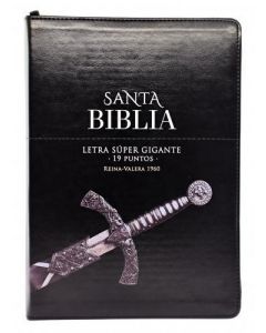 Biblia RVR1960 Tamaño Supergigante, Imitacion Piel, Color Negro, Con Cierre e Indice, Diseño Espada