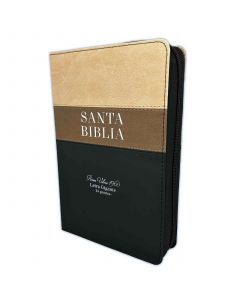Biblia RVR1960 Tamaño Manual, Imitacion Piel, Color Tres Tonos Cafe, Letra Gigante con Cierre