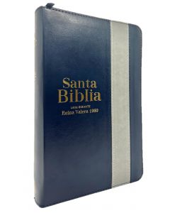 Biblia RVR1960, Coleccion Vida Tamaño Manual, Letra Grande, Imitación Piel, Color Azul/Gris Con Cierre e Indice