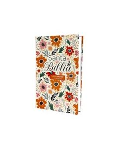 Biblia Tapa Flex, Tamaño Manual, Diseño Flores Naranja