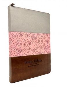 Biblia RVR1960, Coleccion Tricolor Tamaño Manual, Imitación Piel, Color Gris/Rosa/Marron Con Cierre e Indice