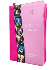 Biblia RVR1960 Heroes, Imitacion Piel, Tamaño Manual con Cierre, Color Rosa