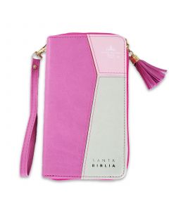 Biblia RVR1960 Tamaño Chequera, Imitacion Piel con Cierre e Indice, Color Rosa, Fucsia