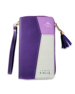 Biblia RVR1960 Tamaño Chequera, Imitacion Piel con Cierre e Indice, Color Lila, Gris